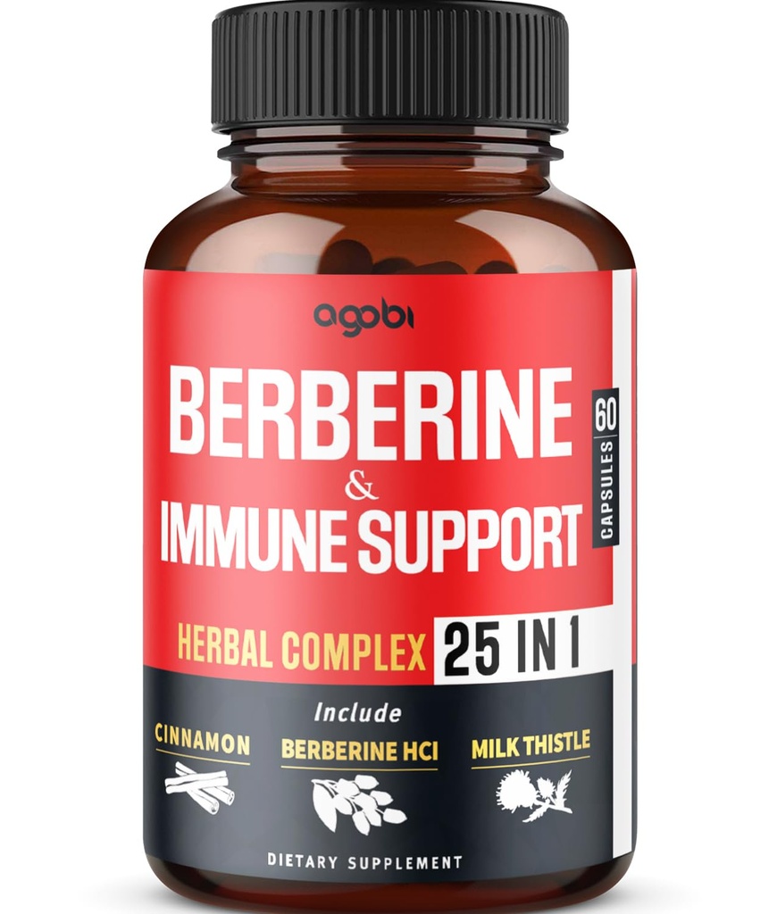 Premium Berberine dodatek s Ceylon, Ashwagandha, Kurkuma, Mlečni osat, Bezgove jagode in črni poper - podpira imunski sistem, kardiovaskularno in prebavila - 60 kapsul