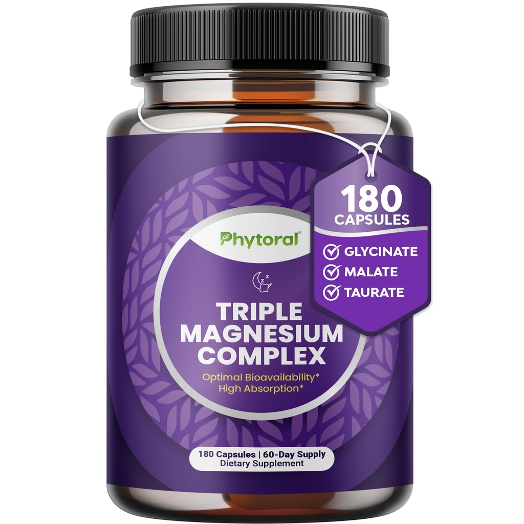 Zelo močne magnezijeve kompleksne kapsule - Trojna magnezijeva mešanica s tauratnim glicinatom in malatom - 400mg dodatki Podpora Relaksacija in splošno Wellness ne-GMO Vegan 180 kapsul