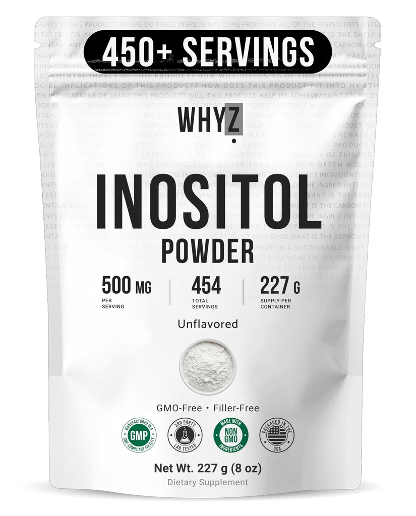 Myo-Inositol Powder 8oz, Natural Myo Inositol Dodatek za podporo jajčniku, plodnost in hormonsko ravnovesje, Pure Inositol Powder, Myo-Inositol Dodatek za energijo, zdravje možganov, 454 Servisi
