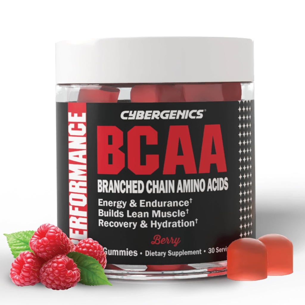 BCAA Gummies, energijski žveči z elektroliti razvejane verige aminokislin, Gradite Lean mišice in povečanje vzdržljivosti, 60 Gummies, Berry arome