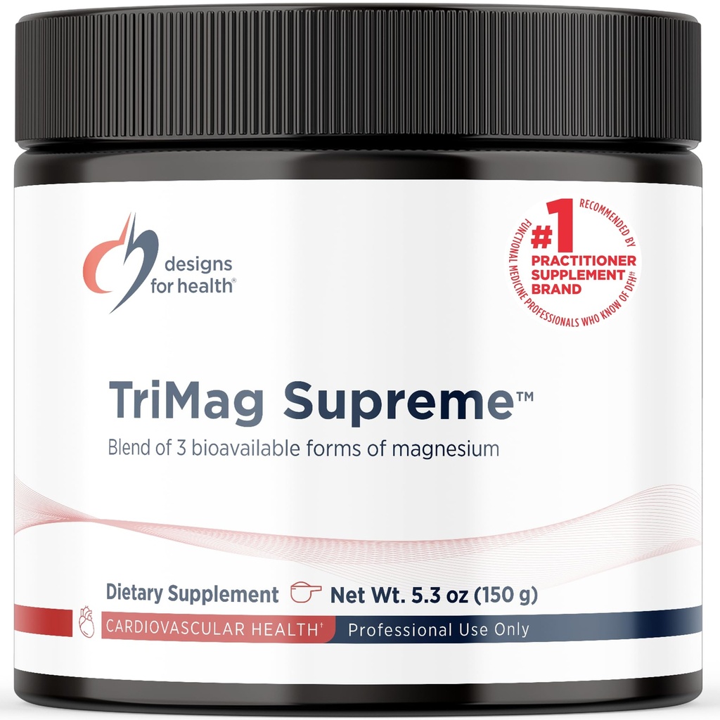 Designs for Health TriMag Supreme Powder - 300mg Triple Magnezijev napitek - Maj Podpora Heart Health & Energy - Magnezijev orotat, Glycerofosfat + Bisglicinat Chelat (30 Servinges / 150g)