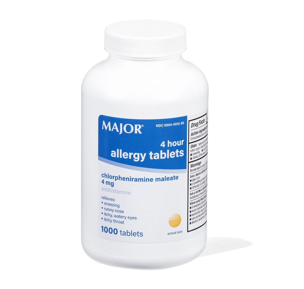MAJOR 4 ur Alergija Tablete - Klorfeniramin Maleat - 4 mg - Antihistaminik - 1000 število