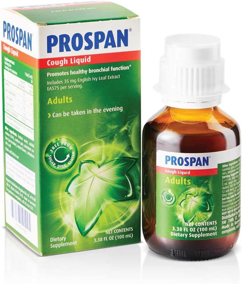 Prospan/Abrilar Cough Syrup + Sluza z lastninskim angleškim izvlečkom Ivy Leaf EA575 za odrasle - Soothes Cough, Mucus Relief, No dodan sladkor, Ne-Drowsy, Alkohol-free, Drug-free - 100ml