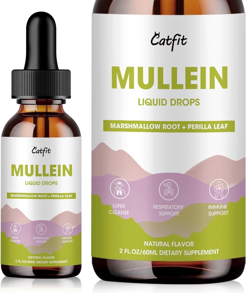 Mullein kapljice za pljuča – Mullein Leaf Extract z Marshmallow koren, Perilla & Astragalus za dihalno podporo, Immune Boost & Lung Detox, Natural Herbal Formula, Vegan, 2 fl oz