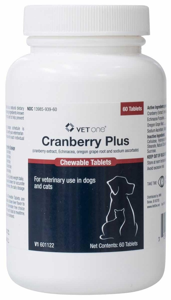 Vet One Cranberry Plus za pse in mačke - podpora za sečnine in mehur - 60 žvečljivih tablet
