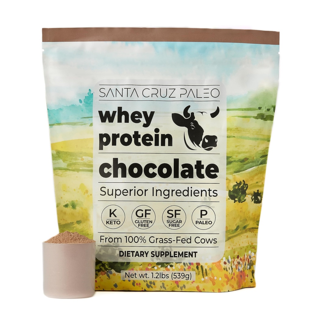 Santa Cruz Paleo Whey Protein Powder, čokoladna aroma, 20 G Grass Fed Whey Protein Izolate na serviranje, Gluten Free, Paleo & Keto prijazno, Brez dodanega sladkorja, Beljakovinski Shake Mix, 20 Serving, 1,2 lb vrečka