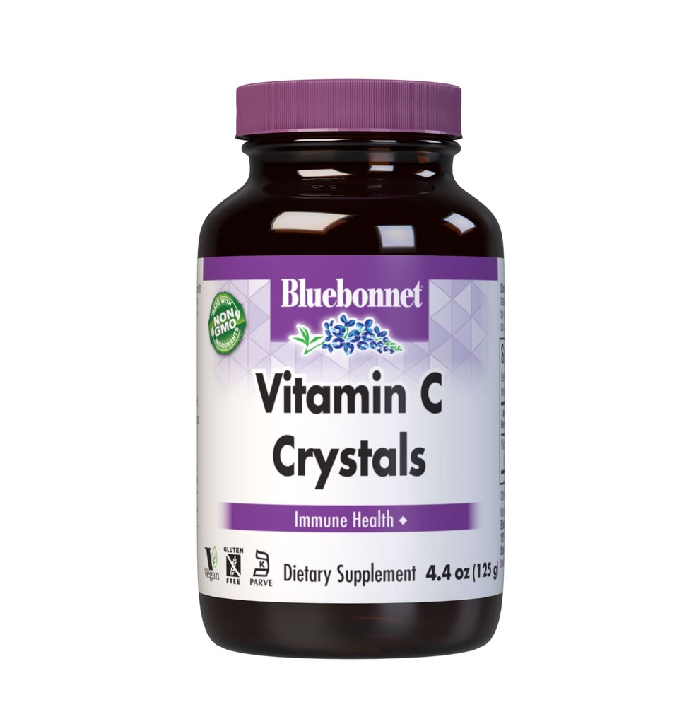 Bluebonnet Nutrition Vitamin C Kristali za imuno zdravje, za zaščito pred antioksidanti, brez sojo, brez glutena, brez GMO, Košir, brez mleka, vegan, prašek, 4,4 oz (125 g)