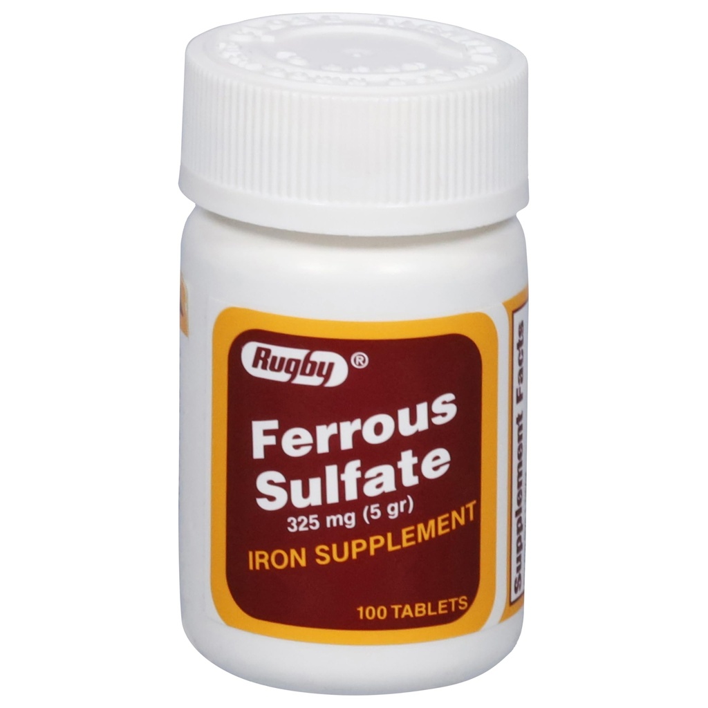 Rugby Ferrous Sulfate 325mg tablete - železno dopolnilo za ženske in moške - 100 število (1 paket)