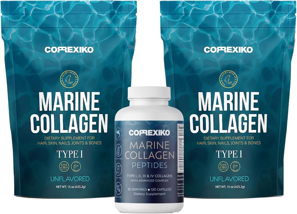 CORREXIKO 2X Marine Collagen prašek (15oz) & 1x Marine kapsule paket