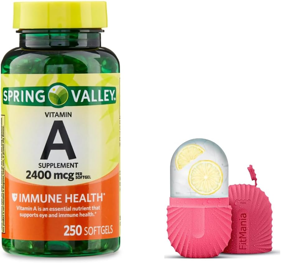 Spomladanska dolina Vitamin A Softgels, 2400 mcg, 250 Count, in darilo Ice Roller za obraz