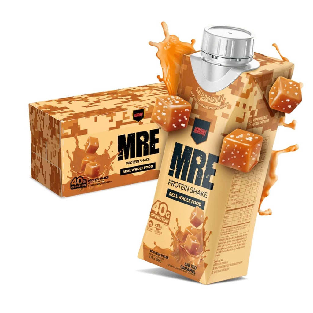 REDCON1 MRE pripravljen za pitje Beljakovinske mešanice, soljeni karamele - Beljakovinski napitki s celimi viri hrane - brez sladkorja RTD Shake formulirani za gorivo športnikov v katerem koli času (12 Pack)