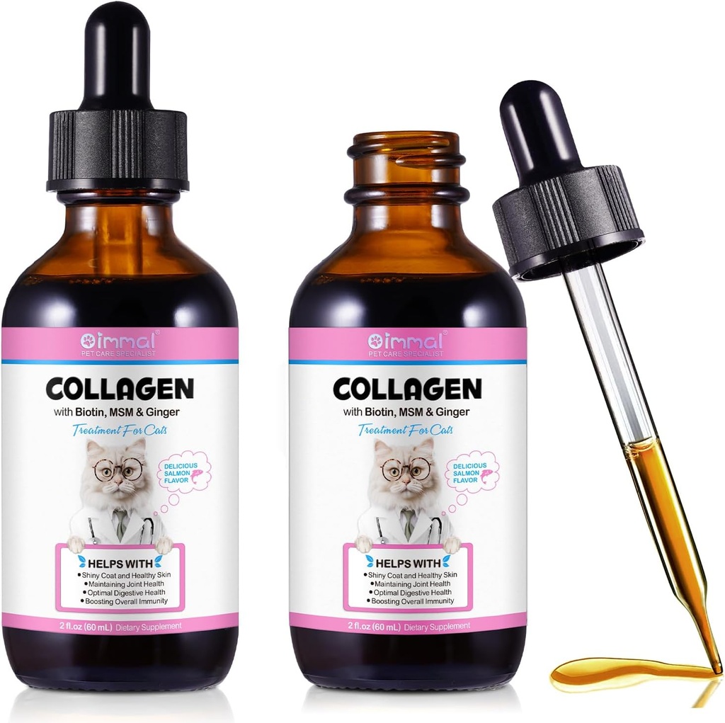 Kolagen za mačke, Mačke Kolagen Tekočih kapljic z Biotin, MSM & Ginger Digestive & Immunitete Podpora, Srbečica Relief, Skin & Coat in Skupni zdravje, Cat dodatek 60ml -2pcs