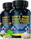 Kapsule Ekološkega leva Mane - 240 Kapsule Prave gobe Levje Kapsule z Ginkgo Biloba Herb, Bacopa Monnieri, L Theanine, L Tirozin - Kompleks gob za dnevno wellness