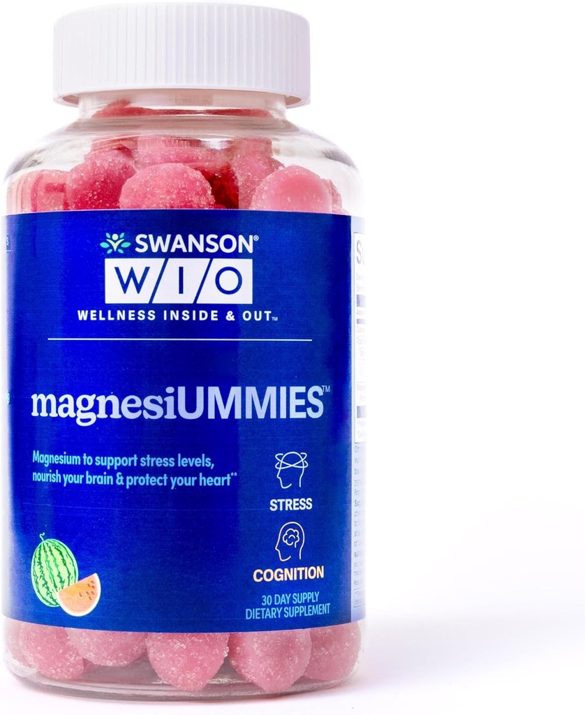 Swanson WioTM magnesiummiestm Stress Support, Heart Health, Stress, Watermelon, Magnezij 336mg, Vegan, Non-GMO, Gluten-free, Bone Health - 12oz Steklenica, 120 Gummies (30-dnevna dobava)