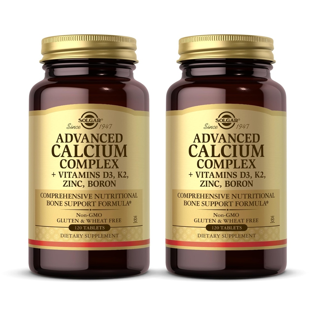 Solgar Advanced Calcium Complex - 120 tablet, pakiranje po 2 - z cinkom, boronom, vitamini D3 & K2 - Ne- GMO, Gluten Free, Dairy Free - 60 skupno serviranje