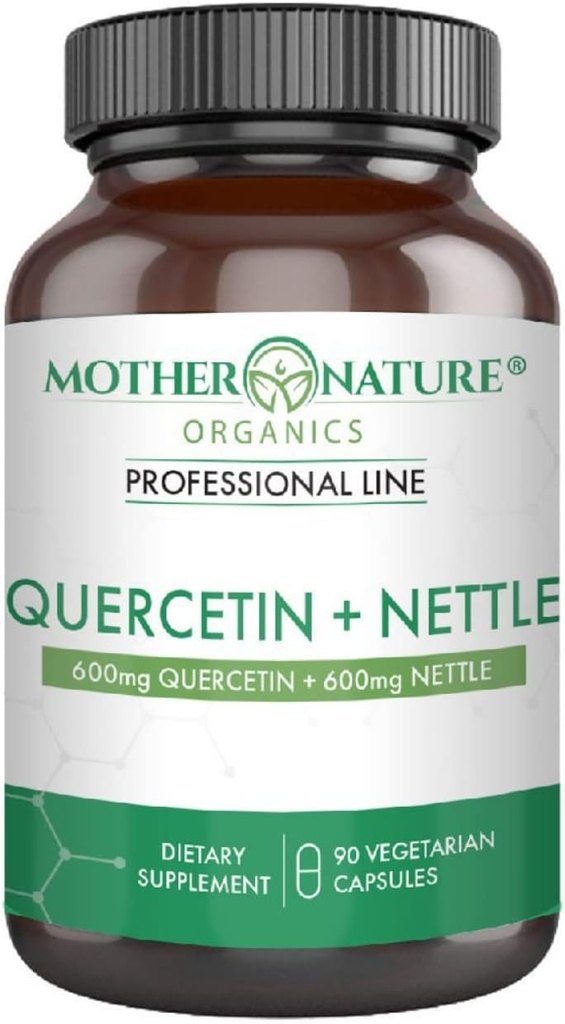 Quercetin 600 mg & kopriva 600 mg - naravni aromanoidi dodatek za sezonske dražilne snovi, imunski odziv, zdravo staranje in dolgoživost - neudobni, nemehki GSO, veganski - (90 kapsul)