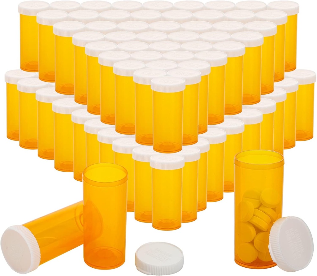 SOUJOY 100 Pack prazne tablete steklenice, 8 Drams Predpisovanje Medicine Viale s pokrovčki, Večna uporaba Medicine vsebnik za tablete, obrti, sladkarije, dodatki in več