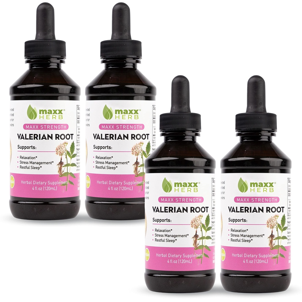 Maxx Herb Valerian Root Extract - Max Jakost, Tekoča Valerian Root Absorbs bolje kot kapsule, za sprostitev in miren spanec, Alkohol brez - 4 steklenice, 4 Oz Vsak (240 Serving)