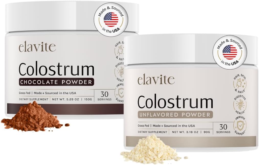 Goveji kolostrum v prahu (60 Serving) Bunde Grass Fed Colostrum za ženske in moške - dodatek za zdrave lase, kožo in nohte - Čokolada & Unflavored - Made in ZDA