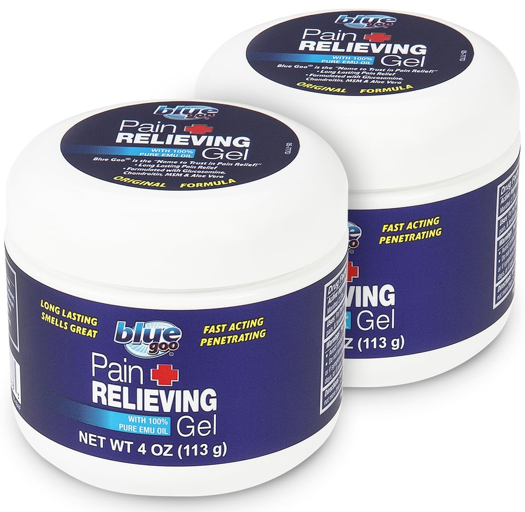 Blue Goo Pain Relief Gel – za hrbet, vrat, mišice in bolečine v sklepih, hitro ukrepanje hlajenje in blažitev z 100% Pure Emu olje, 4 oz (2 paket)