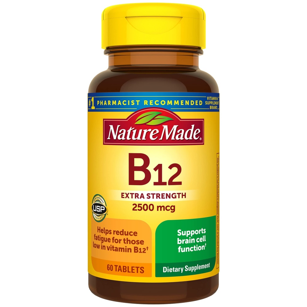 Narava Made Extra Strength Vitamin B12 2500 mcg, Prehranska dopolnila za energijo Presnovna podpora, 60 tablet, 60 dnevna dobava