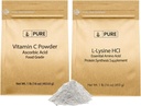 PURE ORIGINAL SESTAVINE L-Lysine HCI in Vitamn C Powder Bundele, 1 lb vsak, ne-GMO, Gluten brezplačno, prehranska dopolnila