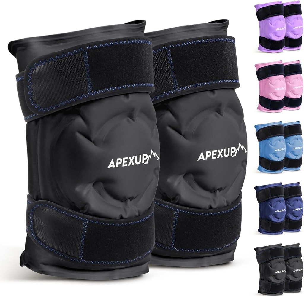 APEXUP Ice Pack for Knee Pain Relief, Large Reusable Wrap After Surgery, Flexible Gel Cold Pack for Injuries, Pain Relief for Back, Shoulder, Elbow, Ankle and Leg (Black, XXL, 2PK)