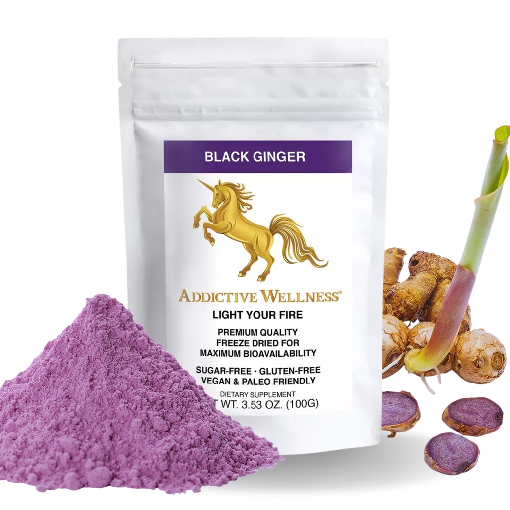 Addictive Wellness Thai Black Ginger za moške, Thai Black Ginger dodatek za podporo energetske presnove, vzdržljivost in zmogljivost, zamrzovanje posušeni črni Ginger prašek, 100 Grams, Vegan & Paleo