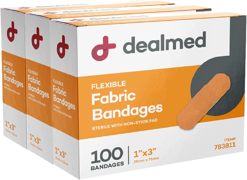 Deljeni sterilni fleksibilni tkanine Lepljivi trakovi – 1x3 Inch – 100/Box - 3 škatle - Vdihljiva prvo pomoč Strip Pack - Mehka stretch rane obliž za medicinske, nujne komplete in klinika