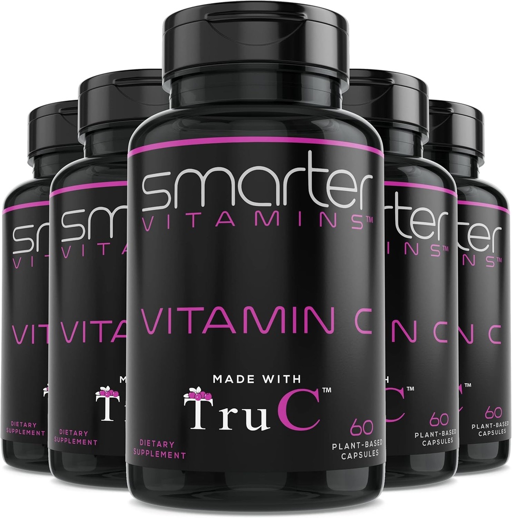 (5 pakiranj) surovi celotni vitamin C iz jagod, premium antioksidanti, bioflavonoidi in polifenoli, 300 veganskih kapsul