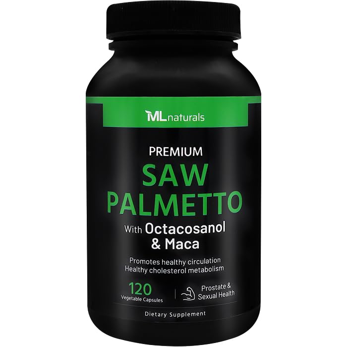 ML Naturals Saw Palmetto 1000 mg 120 Veganske kapsule. 3 v 1. Premium kakovost z oktacosanol & Maca. Prostata, zdravje sečil, cirkulacijsko zdravje, naravni Energizer, NSF-Certified & cGMP- Compliant