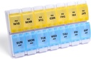 Sukuos AM PM Tedenske tablete Organizator 7 dan, 2 krat na dan tablete za uporabo v medicini škatla z enostavno push gumb, BPA brez vitaminov primeri za ribje olje/dodatek, enostavno za čiščenje (Yellow&Blue)