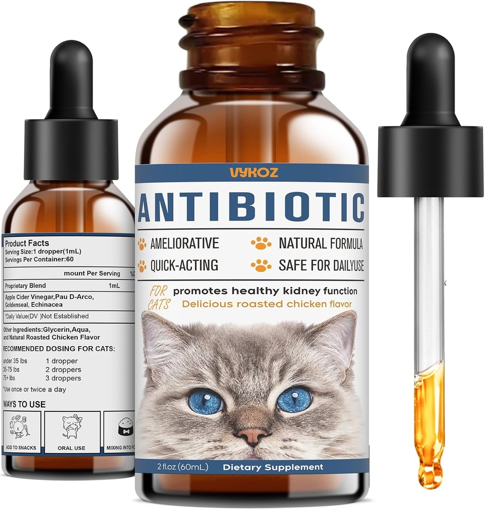 Antibiotiki za mačke - Naravni Cat Antibiotiki za alergija Srbečica Relief, Imunsko povečanje - Antibiotiki za krepitev imunskega sistema, okužbe urinarnega trakta - Dopolnilni vitamini za mačke in pse, 2 fl oz