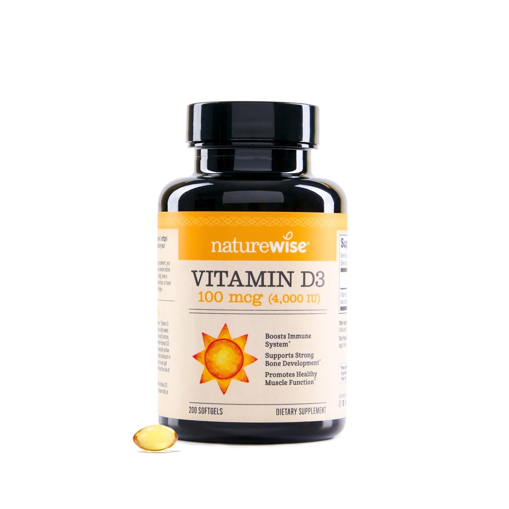 NatureWise Vitamin D3 4000iu (100 μg) 200-dnevna zaloga za imuno podporo, zdravo delovanje mišic in zdravje kosti - Ne-GMO, Gluten prost v ekološko ekstra deviško oljčno olje, (Mini Softgel), 200 število