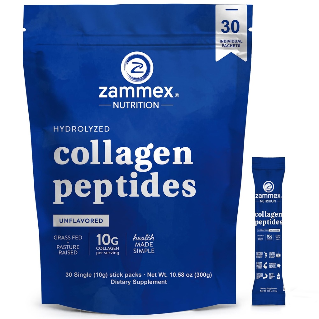 Premium kolagen peptidi v prahu, 30 palic potovalni paketi (tip I, III), nearomatiziran kolagenski protein v prahu, hidroliziran kolagen peptidi za kožni nohti, 10g na serviranje, Paleo & Keto