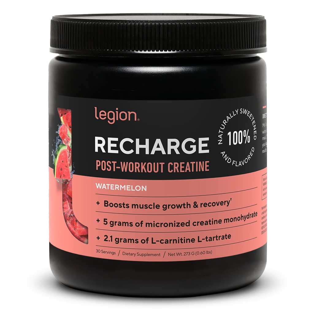 LEGION Recharge Post Workout dodatek - All Natural Muscle Builder & Recovery Drink z mikroniziranim kreatin monohidrat. Naravno sladkan in aromatiziran, varen in zdrav (Watermelon, 30 Serve)