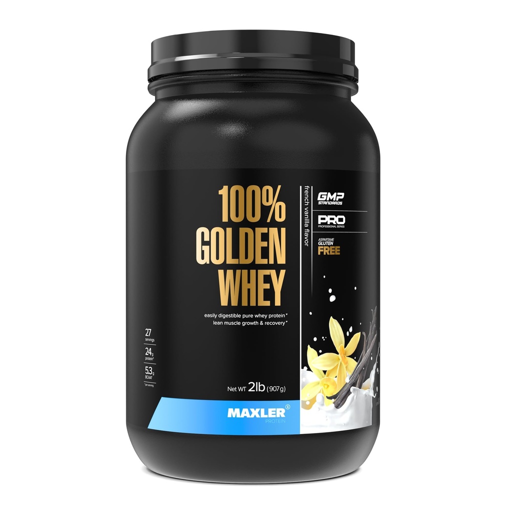 Maxler 100% Golden Whey Protein - 24g beljakovin na serviranje - Premium Whey Protein Powder for Pre Post Workout - hitro absorbira sirotkinega koncentrata izolat hidrolizatna mešanica - francoski Vanilla Protein 2lb