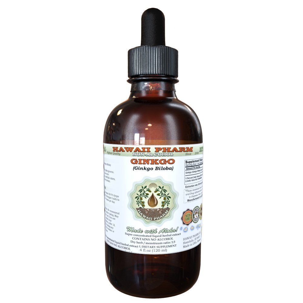 Ginkgo Alkohol-free Liquid Extract, Organic Ginkgo (Ginka Biloba) Posušeni list Glicerit Havaji Pharm Natural Zeliščni dodatek 4 oz