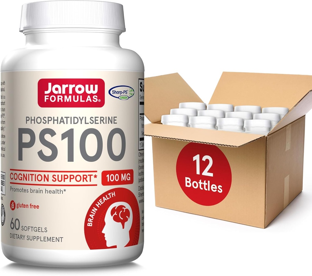 Jarrow Formule PS100 Fosfatidilserin 100 mg, prehranska dopolnila za zdravje možganov in kognicijo, 60 softgels, 20-60 dnevna dobava, pakiranje po 12