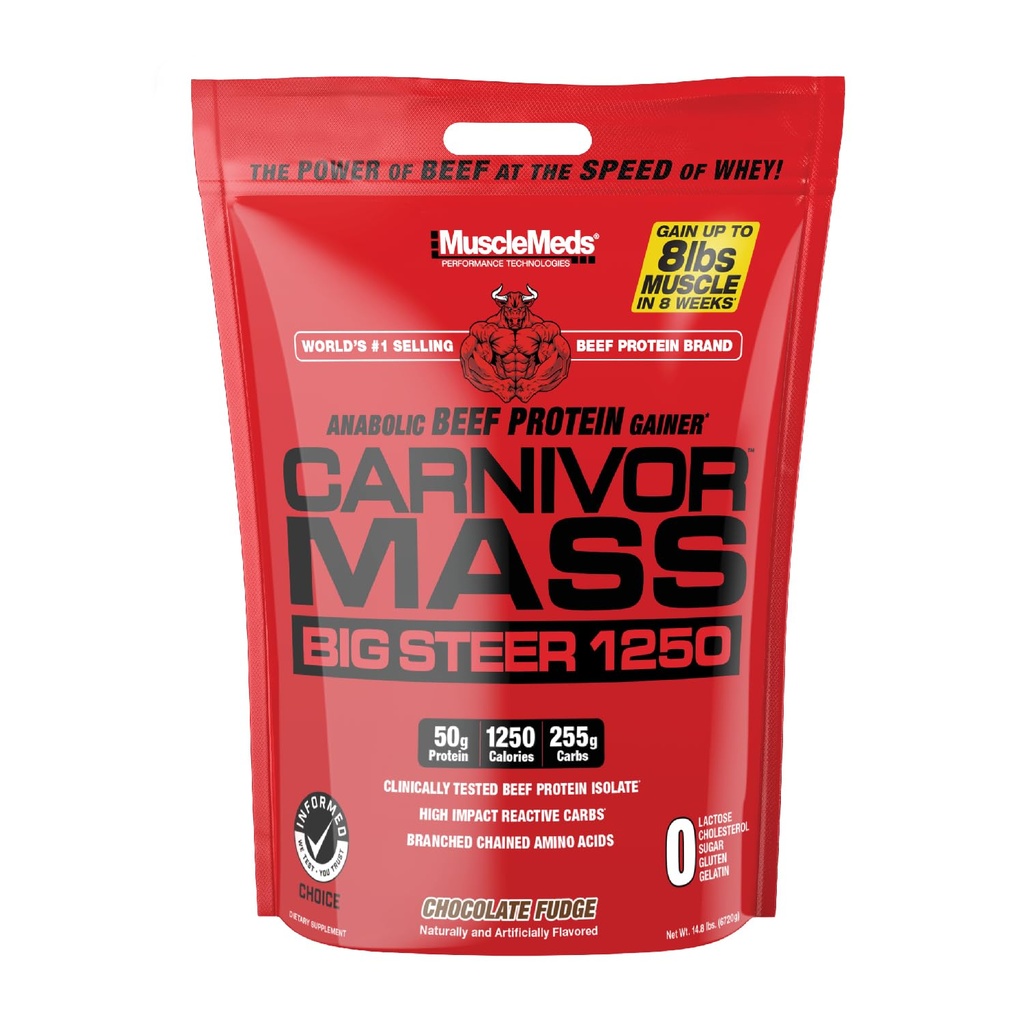 MuscleMeds Carnivor Mass Chocolate Big Steer 1250, 15 Lb (Packageing May Vary)