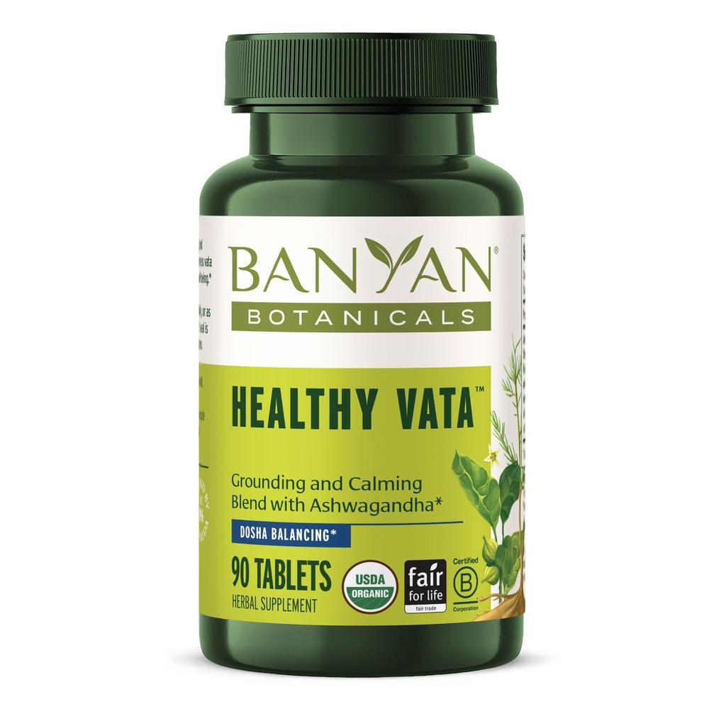 Banyan Botanicals Zdrava Vata – Organski zeliščni dodatek z Ashwagandha, Shatavari in drugih ajurvedskih zelišč za mirno in uravnoteženo dobro počutje* – 90 Tablet – Ne-GMO Trajno vir Vegan