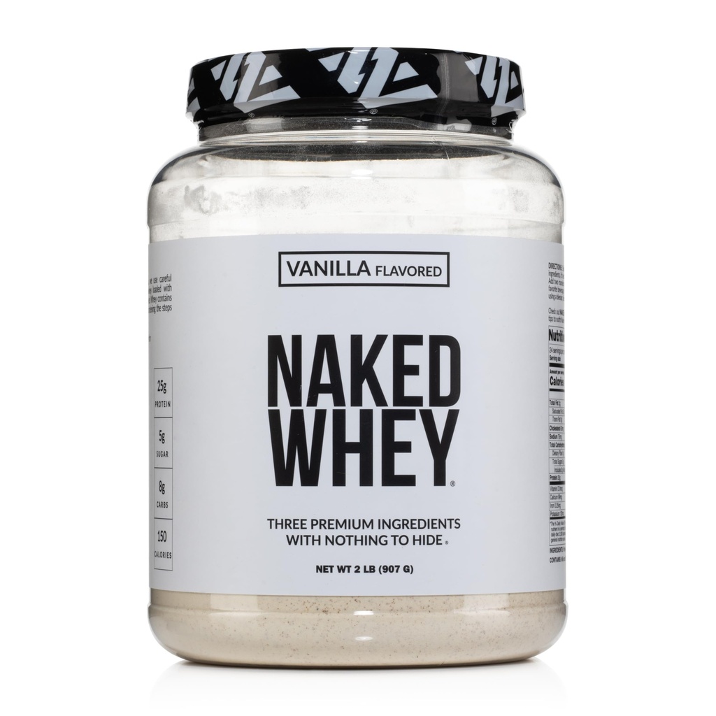 NAKED Whey Vanilla Protein Powder - Samo 3 sestavine - Grass Fed Whey Protein Powder, Vanilla Flavor, in organski kakav sladkor, NSF Certified, No GSO, No Soy, in Gluten Free - 24 Servisi