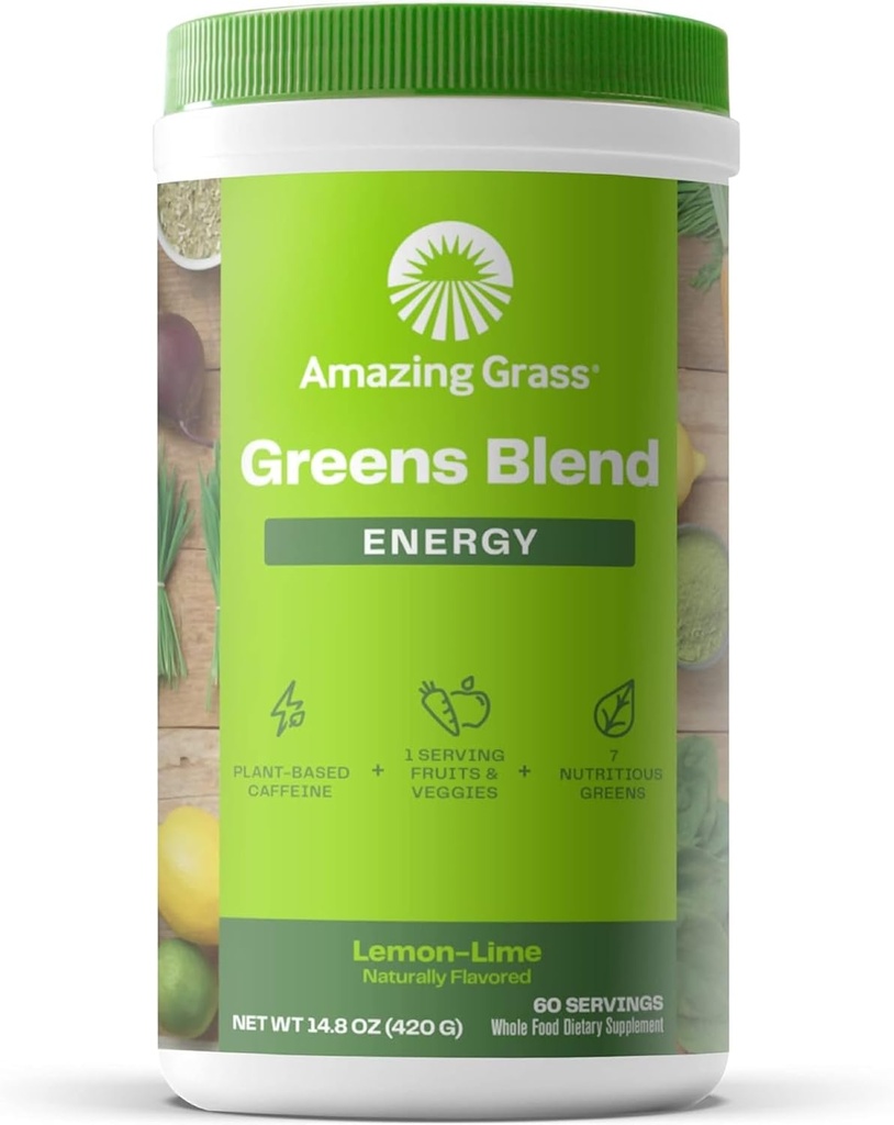Neverjetna travna zelena mešanica Energija: Smoothie Mix, Super Greens Powder & Rastlinski Kofein z Matcha Green Tea & Beet Root Powder, limona lime, 60 Servingations (Packaging May Vary)