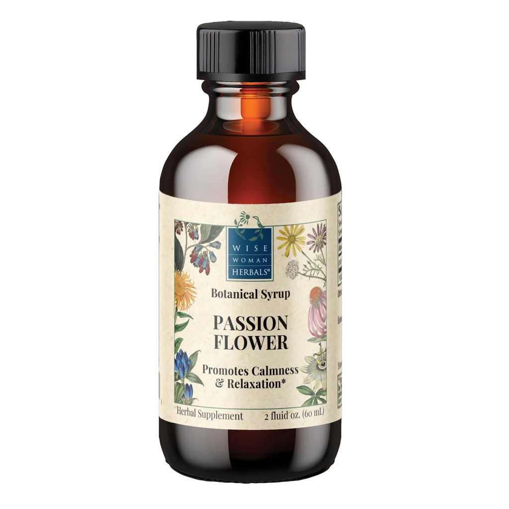 Wise Woman Zeliščni pasijonka Botanični sirup (nekdanji izvleček) 4:1, Alkohol brez dodatne moči, pomoč v spanju, lažje napenjanje, podpira mirno razpoloženje in mirno spanje, čisto ne-GMO, 4 Fl Oz