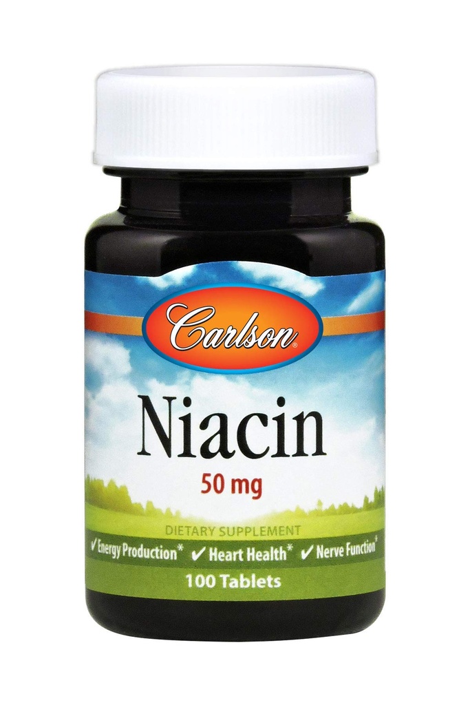 Carlson - Niacin, 50 mg, podpira presnovo holesterola, proizvodnjo energije, zdravje srca, živčno funkcijo, 100 tablet