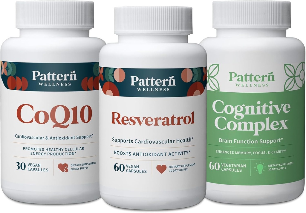 Vzorec Wellness zdravo staranje paket - CoQ10, Resveratrol, Kognitivni kompleks - spodbuja brezčasno zdravje & Wellness - 3 Pack, vse naravno, Vegansko-prijateljski formule