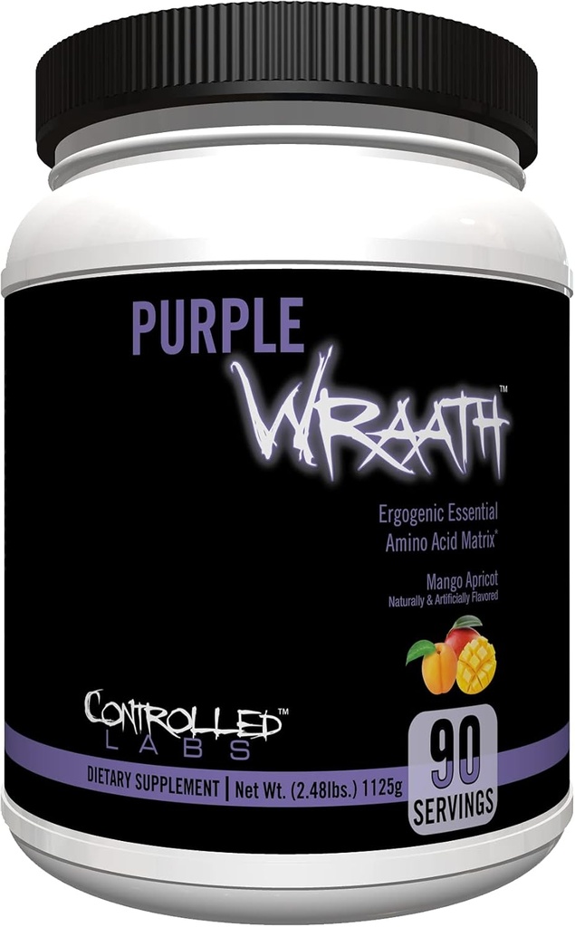 KONTROLIRANA LABS Purple Wraath, BCAA in EAA Aminokisline dodatek, z vzdržljivostno mešanico intraworkout prahu, Optimalna vzdržljivost, Fokus, in Stamina (Mango Apricot, 90 Serving)