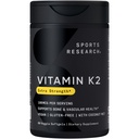 Športne raziskave Vitamin K2 MK7 180mcg s kokosovim oljem - 60 Veggie Softgels - Vegan Certified, Non-GMO Verified & Gluten-free