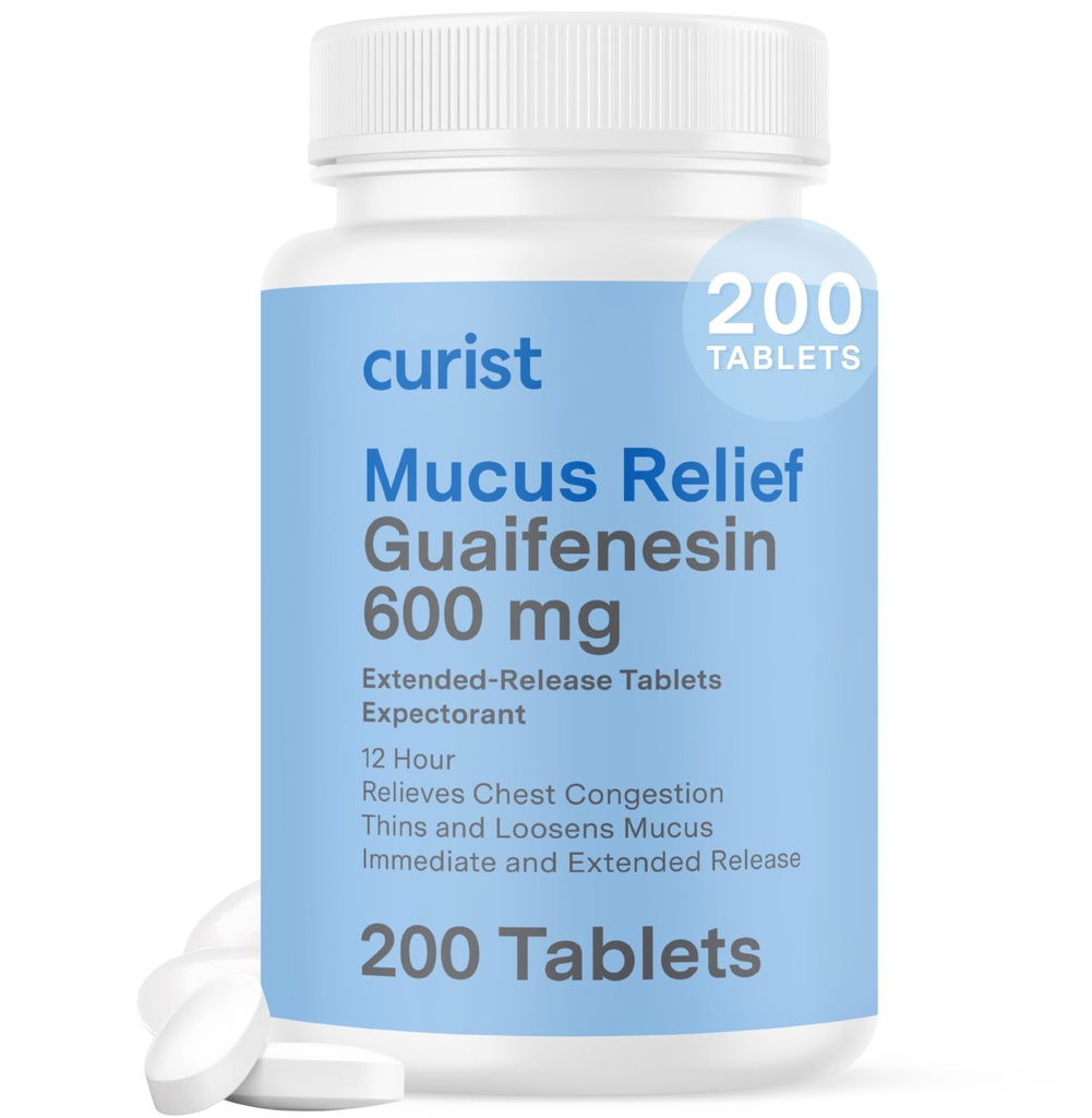 Curist Guaifensin 600 mg razširjene tablete za sproščanje (200 tablet brez barvila) - pričakovana pomoč pri sluzi, Generic Guaifenesin 600 mg, (Bulk Pack)