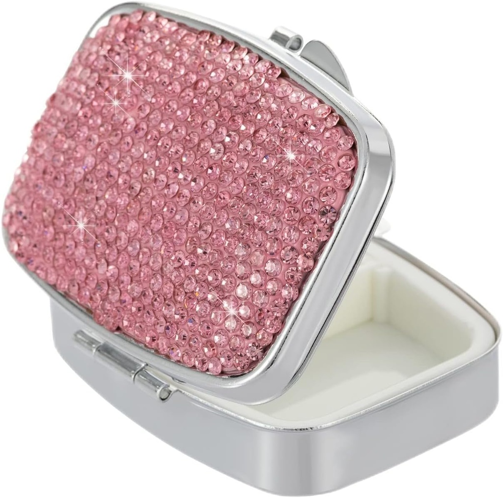 Organizator tablete potovanja,kvadrat majhna kovinska tabletka zaboj, Compact Medicine Vitamin Container,Portable tablete imetnik steklenica za ženske (Pink)